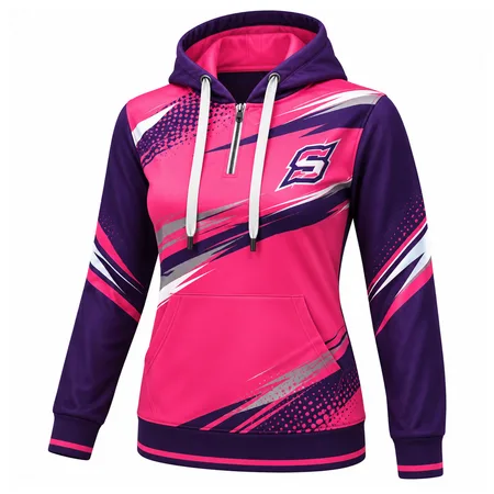 Pink and purple baseball hoodie with brush print