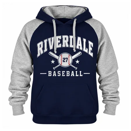 Grey Riverdale Baseball hoodie with crossed bats logo