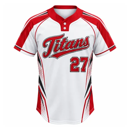 White and red Titans baseball jersey t-shirt with number 27
