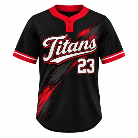 Black Titans baseball jersey t-shirt with red brush print