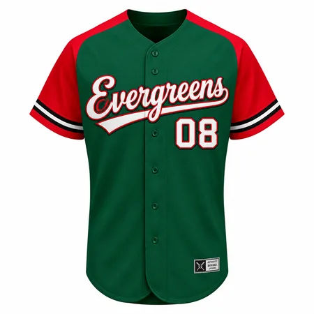 Green and red Evergreens custom baseball jersey with number 08