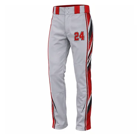 Grey baseball pants with red side panels