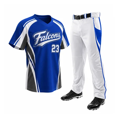 Royal blue Falcons baseball uniform set with white pants