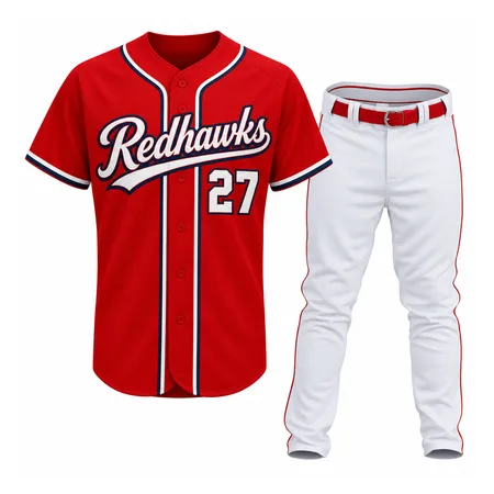 Red Redhawks baseball uniform set with white pants