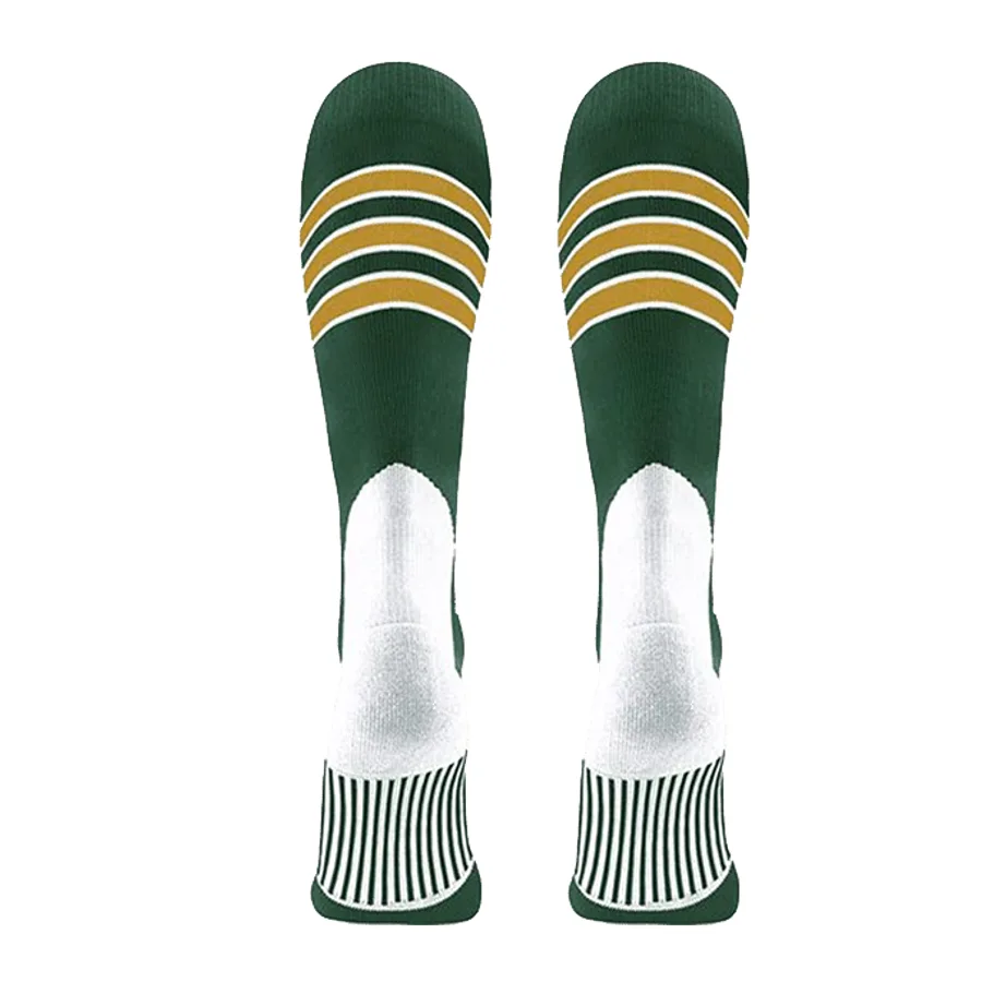 Navy knee-high team baseball socks with white hoops