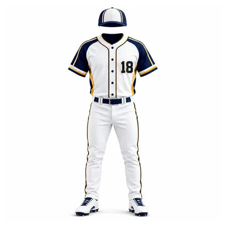 Navy and white high school baseball uniform with cap, jersey and pants