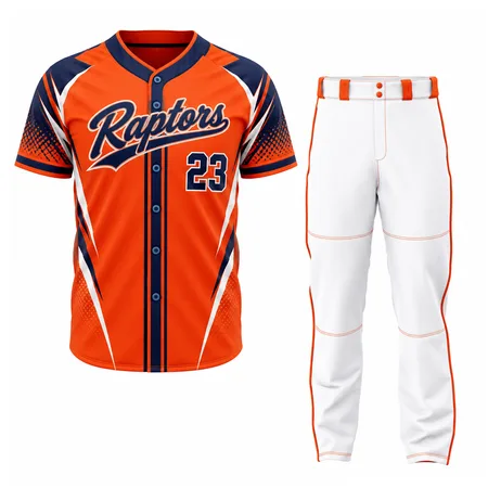 Orange Raptors high school baseball jersey with white pants