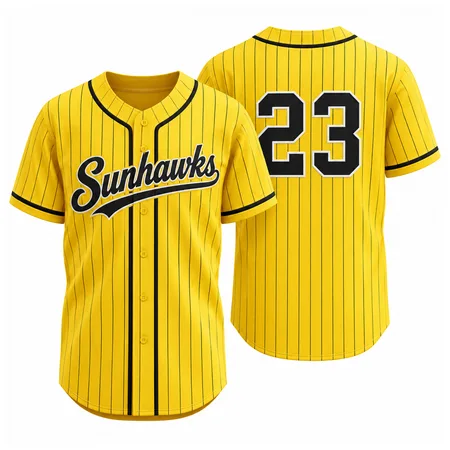 Gold pinstripe Sunhawks mesh baseball jerseys with number 23