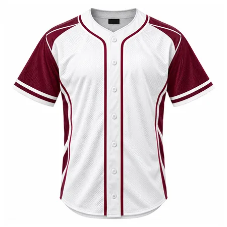 White and maroon mesh baseball jersey with side panels