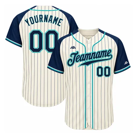Cream pinstripe Teamname baseball jerseys with navy sleeves