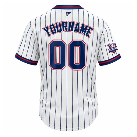 White pinstripe baseball jersey back with Your Name and 00