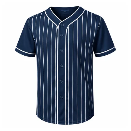 Navy pinstripe button-up baseball jersey
