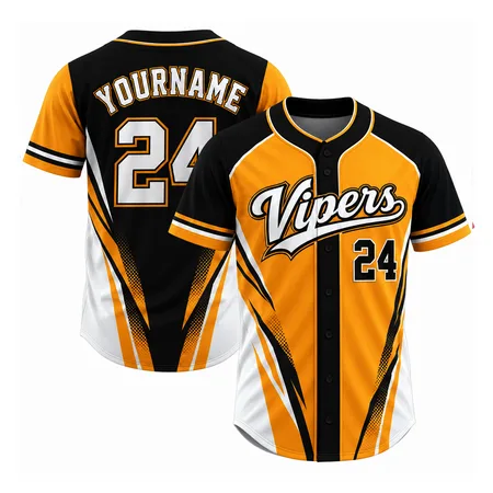 Black and gold Vipers team baseball jerseys with number 24