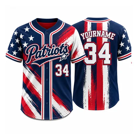 Red, white and blue Patriots team baseball jerseys with stars