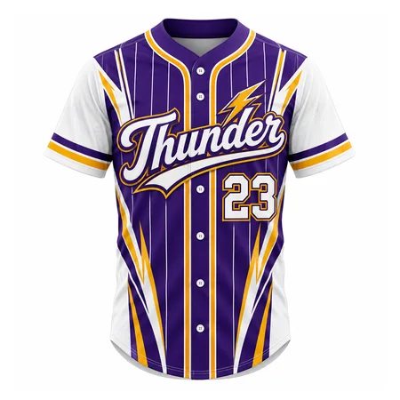 Purple and gold Thunder team baseball jersey with number 23