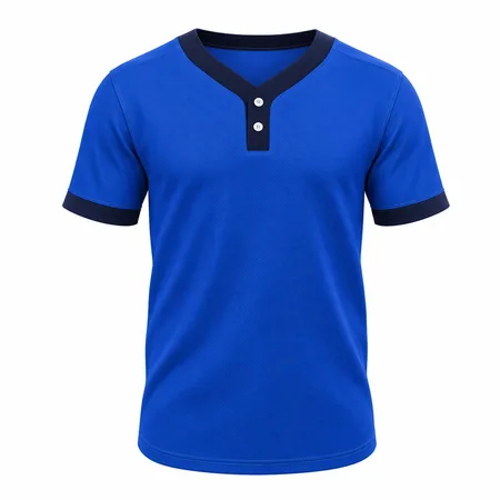 Royal blue two-button baseball jersey with navy collar