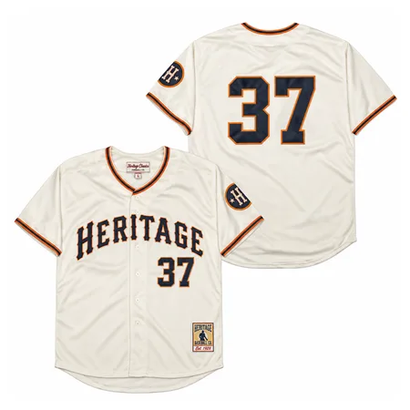 Cream Heritage retro baseball jerseys with number 37, front and back