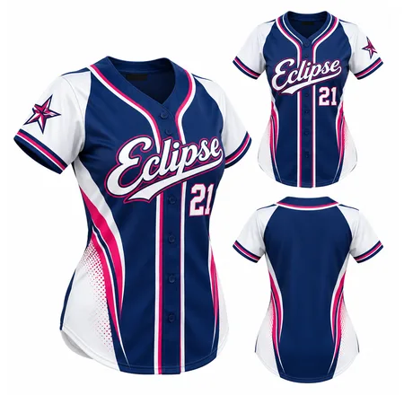 Navy and pink Eclipse women's baseball jerseys with number 21