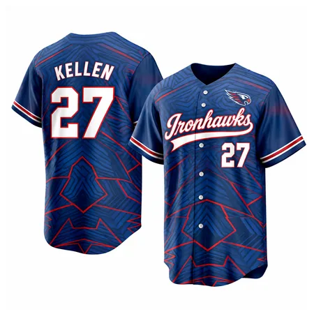 Blue Ironhawks youth baseball jerseys with number 27, front and back