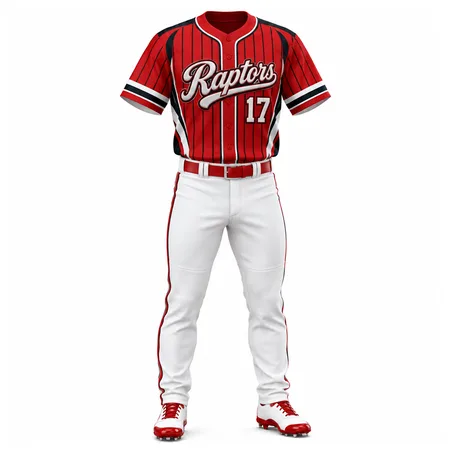 Red Raptors youth baseball uniform with white pants