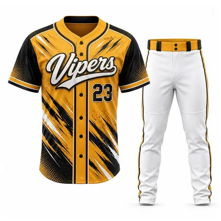 Gold and black Vipers youth baseball jersey with pants
