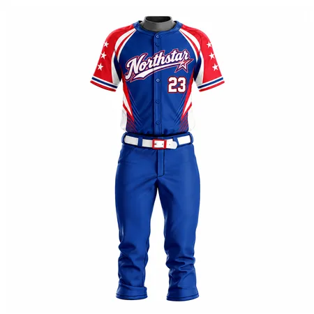 Red, white and blue Northstar youth baseball uniform